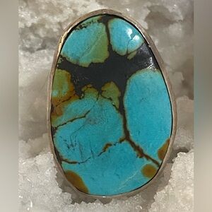 Turquoise Statement Ring with Black and Brown Matrix - Women Jewelry